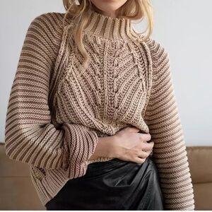 Free People Sweatheart Chunky Sweater Ribbed Cable Knit Small Exposed Seams Cozy